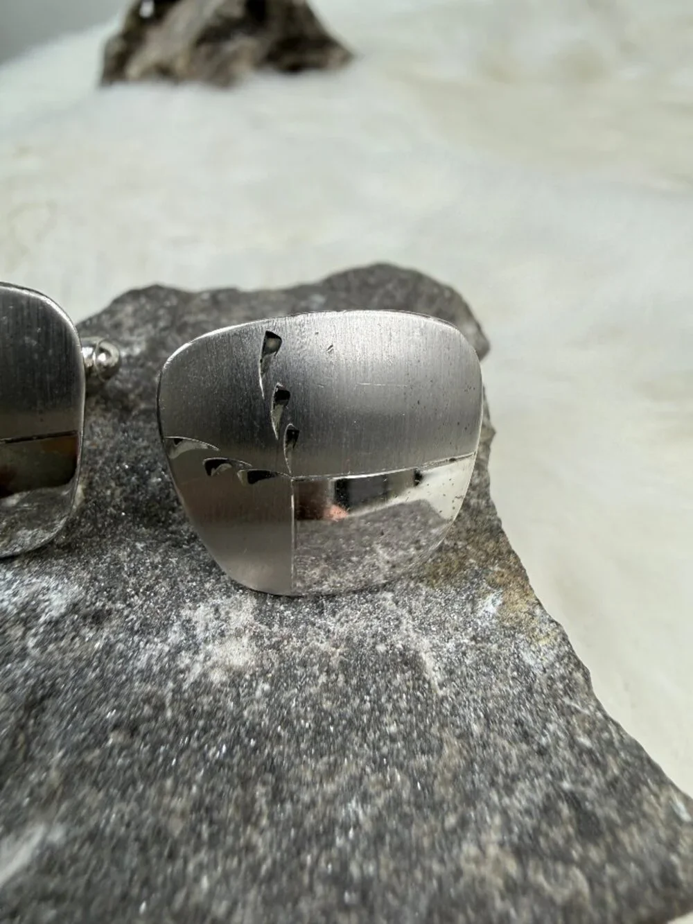 P.R.K. 925 Sterling Silver Vintage Engraved Cufflinks  Square Diamond Cut Design